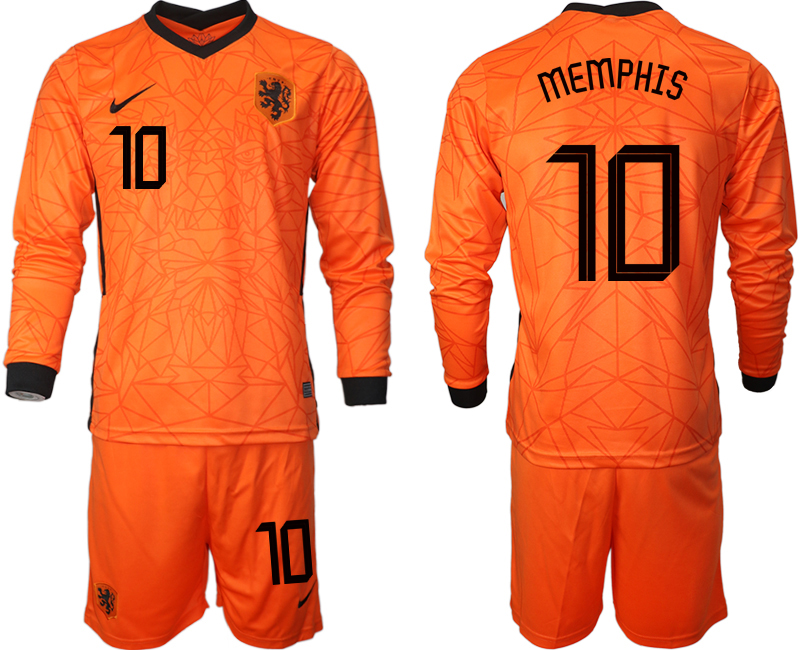 Men 2021 European Cup Netherlands home long sleeve #10 soccer jerseys